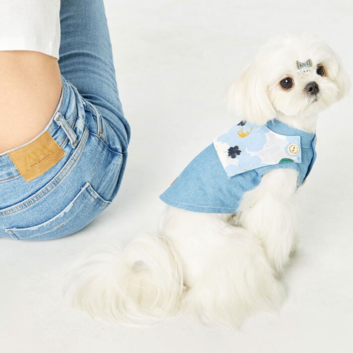 Dog Navy Collar Denim Skirt-Navy